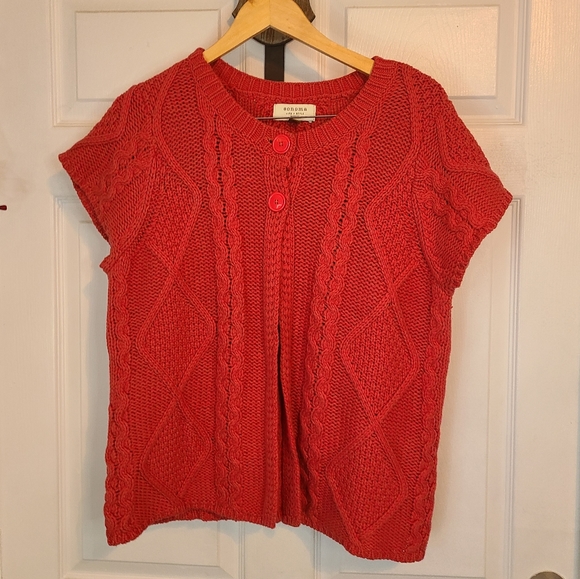 (1263) Sonoma Woman's Shrug Two Button Cable Sweater, Size: 1X Color: Red - Picture 1 of 8